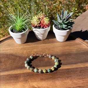 Natural Turquoise and copper-tone wire wrapped bracelet